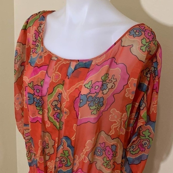 𝅺DIANE Von Furstenberg DVF silk garden girl floralsheer elastic drop waist dress - Picture 6 of 9
